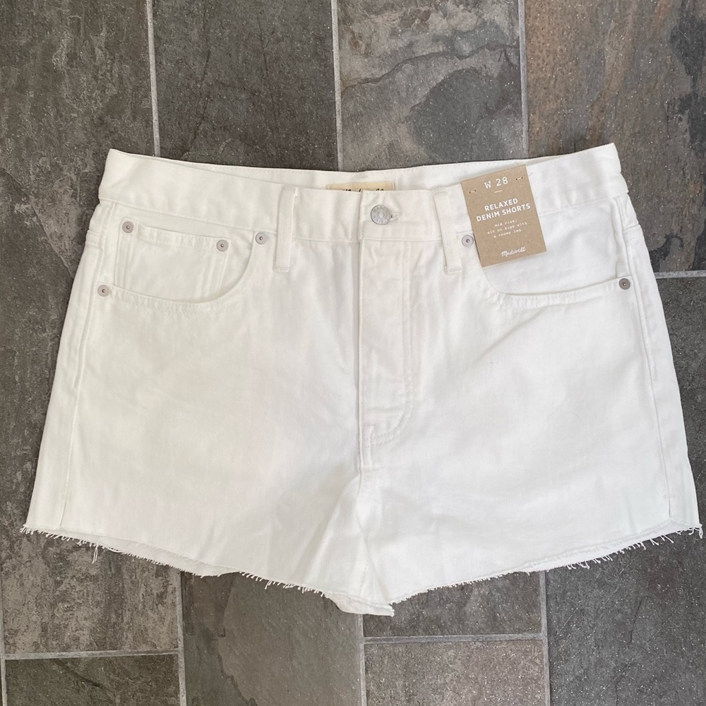 NWT Madewell Relaxed Denim Shorts in White, Sz 28